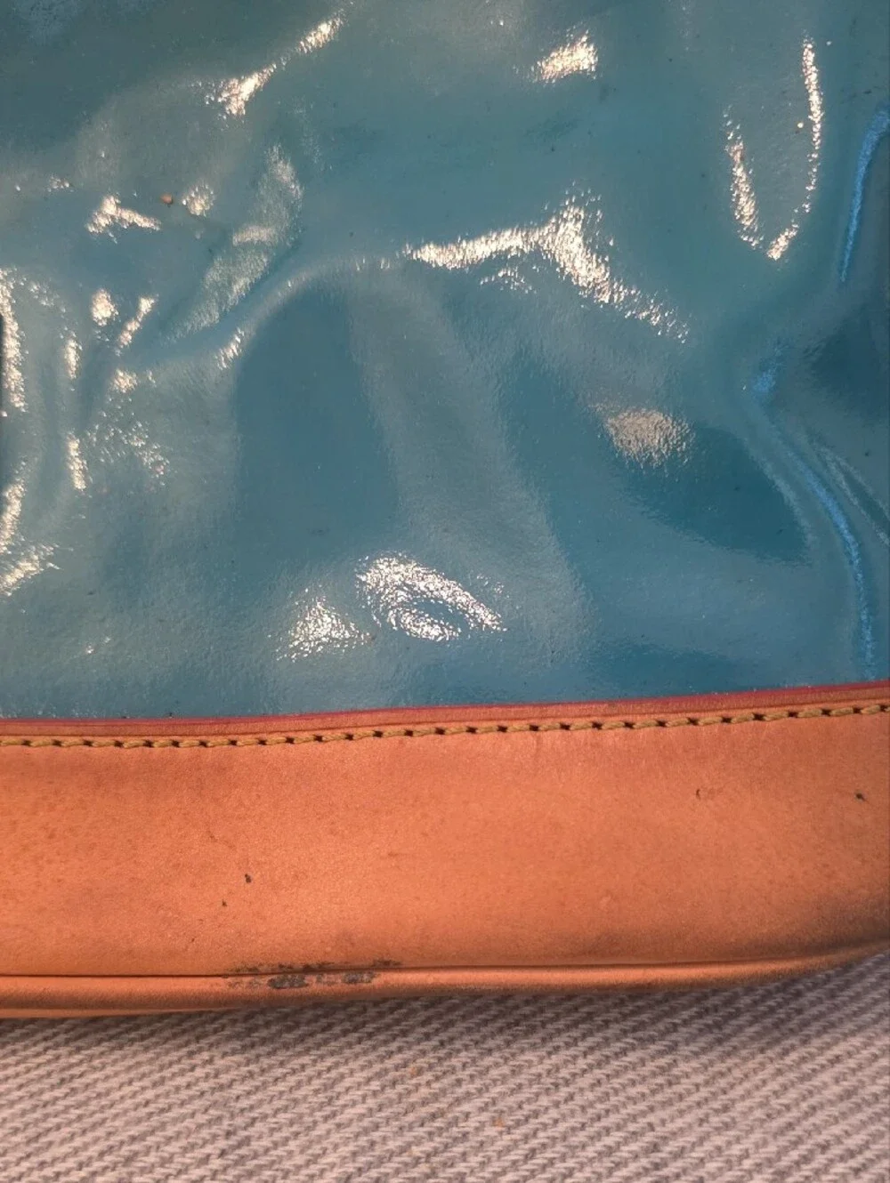 Dooney & Bourke Teal Patent Leather Zip Zip Domed Satchel Bag, Needs Cleaning